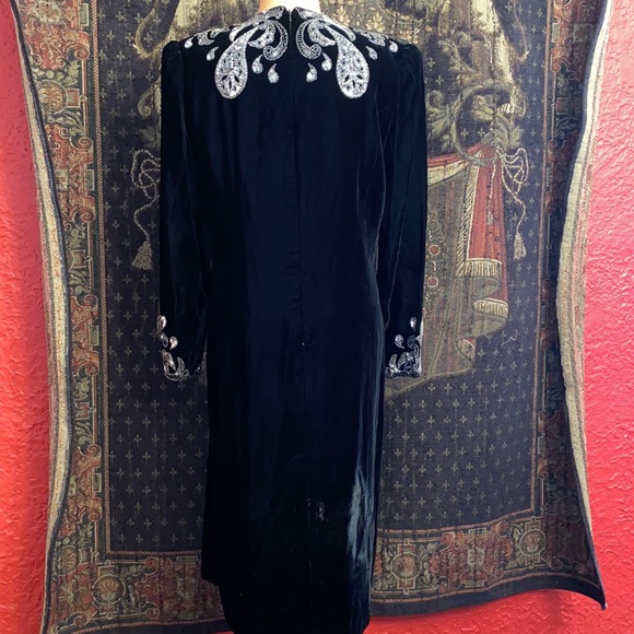 Vintage 80s retro Argenti Notte bejeweled crushed velvety Formal cocktail dress - Picture 8 of 11